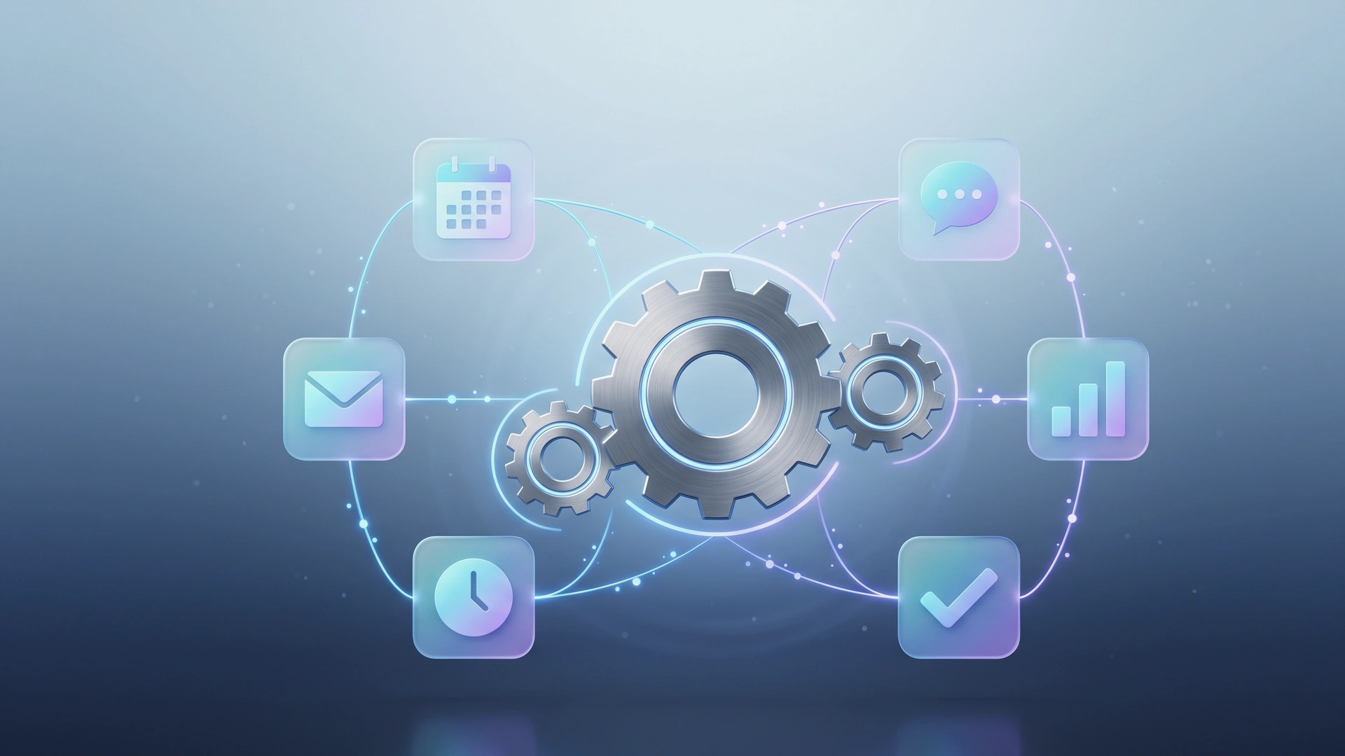 Engranajes y aplicaciones conectados representando la automatización de una empresa