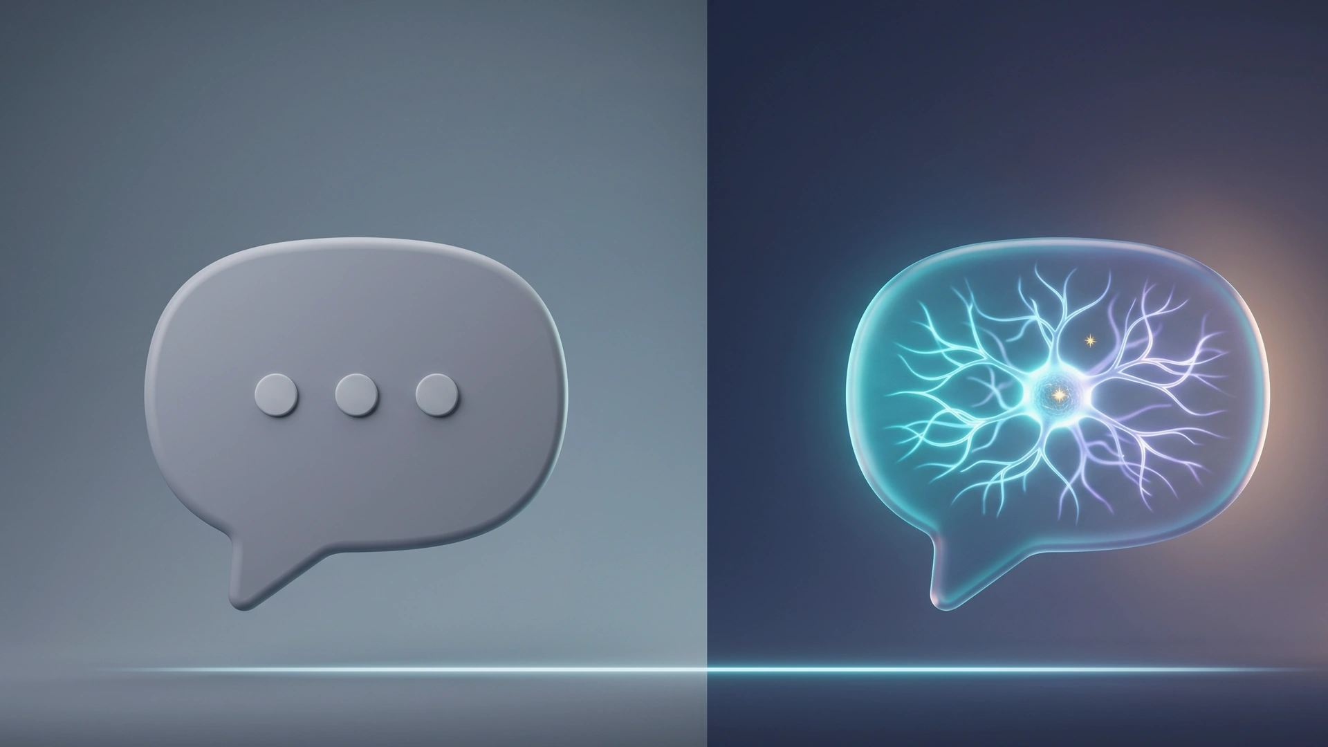 Dos burbujas de conversación enfrentadas, una simple y otra inteligente