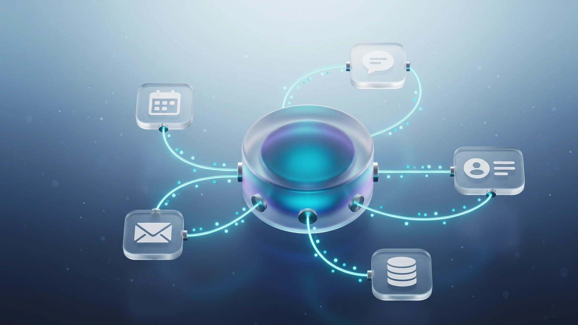 Aplicaciones de negocio conectadas entre sí por líneas de datos