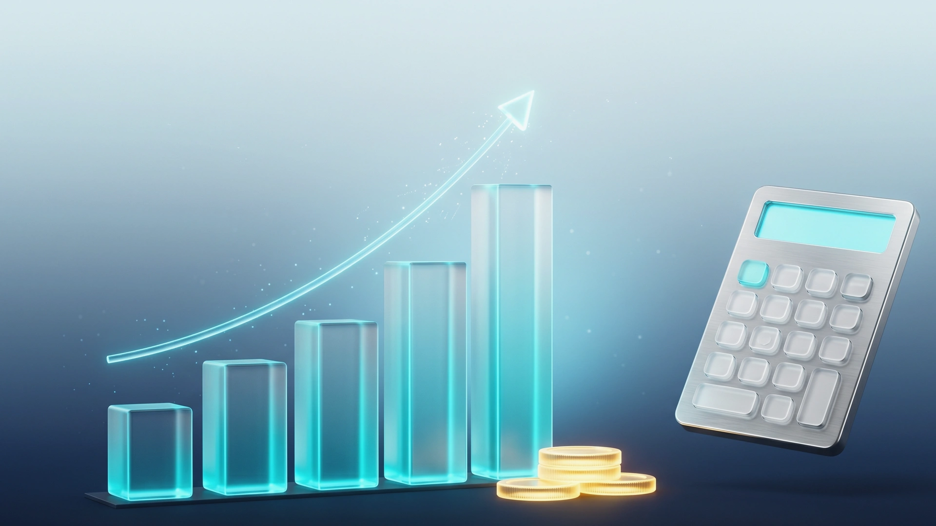 Gráfica de crecimiento ascendente junto a una calculadora