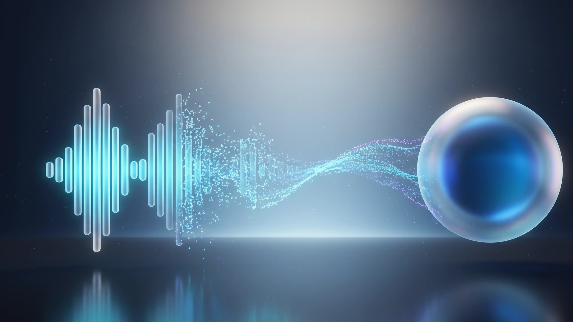 Representación abstracta de una voz convertida en ondas de inteligencia artificial
